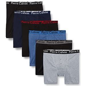 FM London Heren Pierre Calvini Button Fly Boxer Shorts (Pack van 6), Zwart, Grijs, Blauw, M