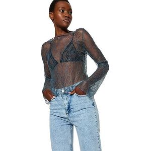 Trendyol Damesblouse met rechte en lange mouwen, antraciet, XL