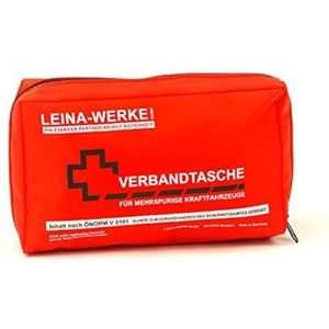 LEINA-WERKE 30024 ÖNORM verbandtas, rood kleur, wit/zwart opdruk, 10 stuks