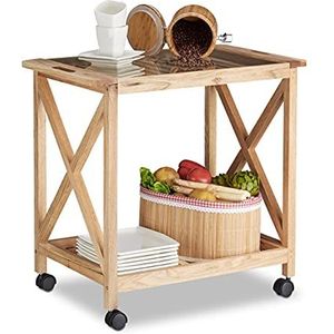 Keukentrolley - Op Wieltjes - 2 Laags - Hout - Serveertafel