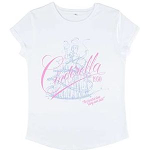 Disney Dames Cinderella-Fifties Love Story Organic Rolled Sleeve T-Shirt, Wit, L, wit, L