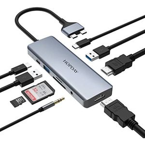 USB C Hub, USB C Adapter MacBook Pro/Air iPad Pro Adapter, 9 in 2 met 4K HDMI-uitgang, compatibel met laptop, Surface Pro 8 en andere type C-apparaten (PD 100W USB 3.0 TF kaartlezer)