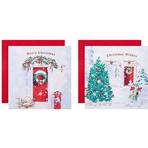 Hallmark Boxed Charity Kerstkaarten - Pack van 16 in 2 feestelijke scèneontwerpen, 25572291, rode deur kerstkaartpakket