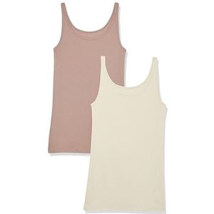 Amazon Essentials Tanktop voor dames, slimfit, dunne bandjes, 2 stuks, donkertaupe, L