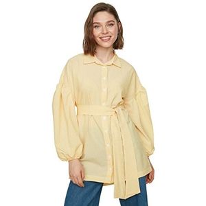 Trendyol Vrouwen bescheiden getailleerde basic overhemdkraag geweven bescheiden shirts, Geel, 64