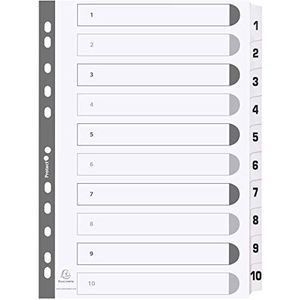 Exacompta - ref. MWD1-10Z - Wit kartonnen tabbladen 160g/m2 FSC® met 10 digitaal bedrukte tabs van 1 tot 10 en gelamineerd - Afdrukbare indexpagina - Formaat A4
