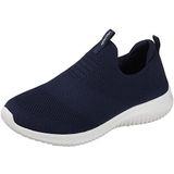 Skechers Ultra Flex First Take sneakers voor dames, marineblauwe gebreide mesh-rand, gebroken witte rand, 41 EU