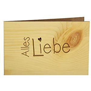 Originele houten wenskaart - Alles Liebe- 100% handgemaakt in Oostenrijk, uit dennenhout gemaakte cadeaukaart, wenskaart, vouwkaart, ansichtkaart