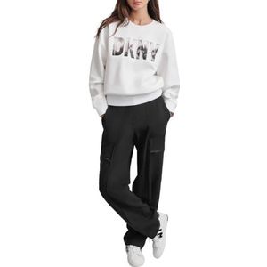 DKNY Skyline-logo voor dames, ronde hals, ivoor, large, ivoor, L
