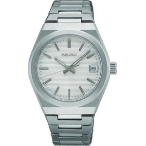 Seiko Analoog kwartshorloge voor dames met roestvrij stalen armband SUR573P1, zilver/zwart, Minimalistisch