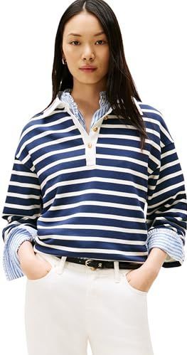 TOMMY HILFIGER - Sweatshirt - Navy - Gestreept - Losse Pasvorm