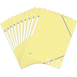 Oxford Topfile+ Set van 10 Kartonnen Mappen met 3 Flappen A4 Elastische Sluiting - Pastel Geel