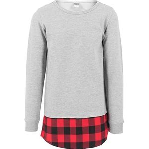 Urban Classics Heren Long Flanel Bottom Open Edge Crewneck Sweatshirt, meerkleurig (grijs/zwart/rood 736), M