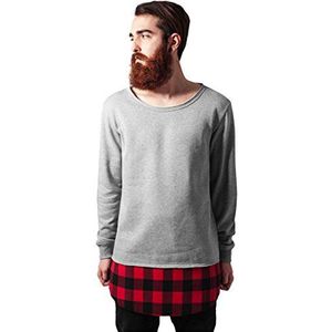 Urban Classics Heren Long Flanel Bottom Open Edge Crewneck Sweatshirt, meerkleurig (grijs/zwart/rood 736), M