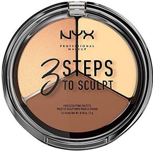 NYX Professional Makeup 3 stappen naar sculpt gezichtssculpting palette- gezichtspoeder voor het definiëren, contouren en highlighten, 3 nuances, 15 g, Light 02