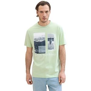 TOM TAILOR Basic T-shirt voor heren met fotoprint, 35169 - Tender Sea Green, L