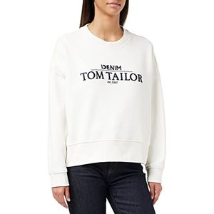 TOM TAILOR Denim Dames Sweatshirt met logoprint 1032938, 10348 - Gardenia White, L