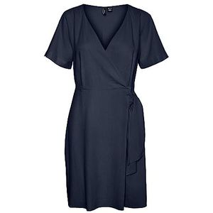 VERO MODA Vmmymilo Ss Wide Wrap Short Dress WVN Ga wikkeljurk voor dames, navy blazer, S