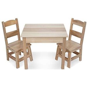 Melissa & Doug Massief houten tafel en stoelen (kindermeubilair, stevige houten constructie, 3-delige set, voor meisjes en jongens - voor kinderen van 3, 4, 5 jaar en ouder)