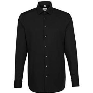 Seidensticker Business overhemd - slim fit - strijkvrij - Kent kraag - lange mouwen - 100% katoen, zwart (zwart), 45