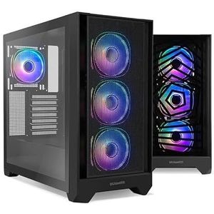 Half-towerbehuizing met kreeftdesign, efficiënt koelsysteem, ruimte voor meerdere harde schijven en uitbreiding, ideaal voor gaming en thuisgebruik.