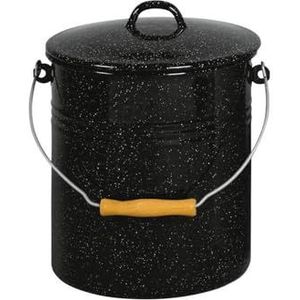 Vuilnisbak met deksel geëmailleerd, zwart met witte spikkels, 10 liter