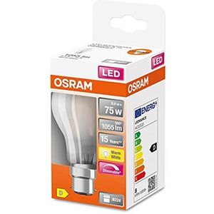 OSRAM LED lamp, Base: B22d, Warm Wit, 2700 K, 9 W, vervanging voor 75 W gloeilamp, frosted, LED Retrofit CLASSIC A DIM A 1 Pack