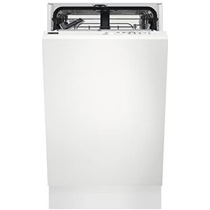 Zanussi ZSLN1211 Geïntegreerde vaatwasser AirDry 9 bestek, LCD-display, snelprogramma, 5 programma's bij 3 temperaturen, invertermotor, schuifdeur, 49 dBA, wit, 45 cm, klasse F