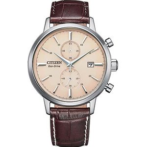 CITIZEN Heren analoog kwartshorloge met leren armband CA7061-26X, beige, Eén maat, Riemen.