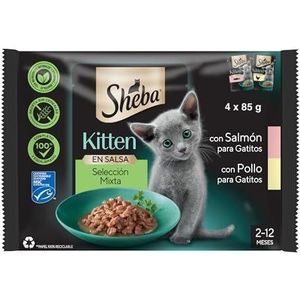 Sheba Kitten Pouch gemengde selectie met zalm en kip, multipack, 12 x 4 x 85 g