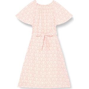 Mimo Zomerjurk voor meisjes, met print, casual jurk, neonroze, 128 cm