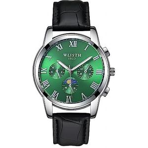 Horloges voor heren, analoog kwarts roestvrij staal waterdicht polshorloge, klassieke luxe casual multifunctionele horloges voor heren, Bruine lederen band/Green Dial, Modern