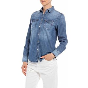 Replay Dames jeanshemd lange mouwen van katoen, 009, medium blue., XXS