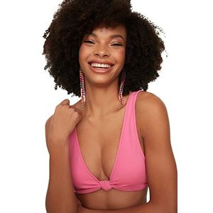 Trendyol Dames Getextureerde Knoop Gedetailleerde Bikini Top, Pink, 34