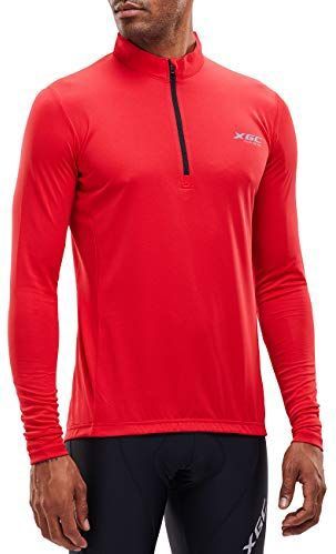 XGC Fietsshirt voor heren, korte mouwen/lange mouwen, elastisch, ademend, sneldrogend, stof, 039 Rood, XL