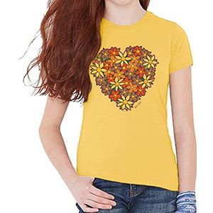 Del Sol Jeugd Meisjes Crew Tee - I Heart Flowers, Boter T-Shirt - Veranderingen van paars naar levendige kleuren in de zon - 100% gekamd, ringgesponnen katoen, korte mouw - maat YXL