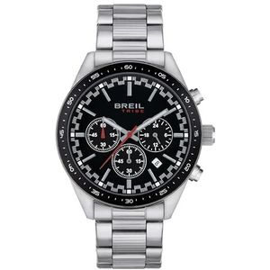 BREIL horloge FAST collectie ANALOGISCHE wijzerplaat CHRONO QUARTZ uurwerk en STEEL band voor mannen, Zilver/Zwart/Rode Handen, Eén maat, Armband