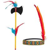 Boland 44093 - Set Native American, hoofdband en bijl, lengte 35 cm, tomahawk, veelkleurig, rekbaar, versierd met veren, opperhoofd, wild west, kostuum, carnaval, themafeest