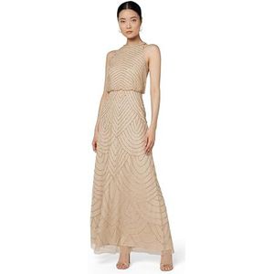 Adrianna Papell Womens Art Deco Beaded Blouson Dress with Halter Neckline, Champagne/Gold, 14