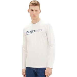 TOM TAILOR Denim T-shirt met lange mouwen voor heren, 12906 - Wool White, XXL