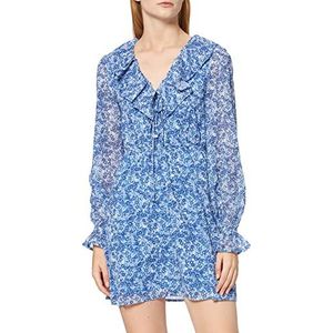 NA-KD Dames Frill V-hals mini-jurk casual jurk, Blue Kam, 40
