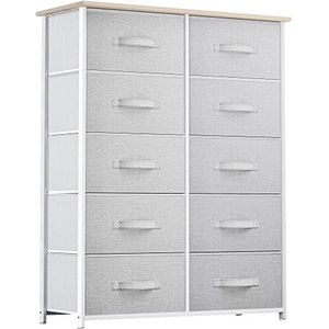 YITAHOME Dressoir met 10 lades - stoffen opbergtoren, organisatoreenheid voor slaapkamer, woonkamer, hal, kast - stevig stalen frame, houten bovenkant en gemakkelijk te trekken stoffen bakken (koel