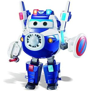 Super Wings EU740925 Paul Supercharged Deluxe Character Transformer Toys for 3+ Year Old Boy Girl w/Lights & Sounds, Blue