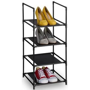 Relaxdays schoenenrek, 4 etages, HBD: 72x33x33 cm, smal schoenen opbergrek, metalen frame, stoffen planken, zwart/grijs