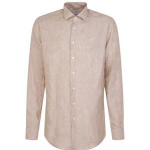 Seidensticker Zakelijk overhemd voor heren, regular fit, zacht, kent-kraag, lange mouwen, 100% linnen, zand, 48