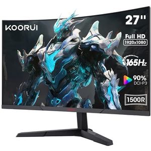 KOORUI 27 inch gebogen gamingmonitor, FHD 1080p, 1ms responstijd, 180Hz verversingssnelheid, HDMI 2.0/DP 1.2, 250cd/m² helderheid, zwart 27E6CA