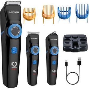 BarberBoss Baardtrimmer voor heren, 3-in-1 haar-, baard- en detailtrimmer, led-display, 3 snijkoppen, USB-oplaadbaar, waterdicht ontwerp, oplaadbare verzorgingsset met precisie-wijzerplaat