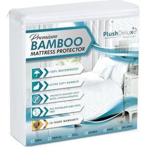 PlushDeluxe Bamboe matrasbeschermer waterdicht, hypoallergeen en ultra zachte ademende hoes voor comfort en bescherming - PVC, ftalaat