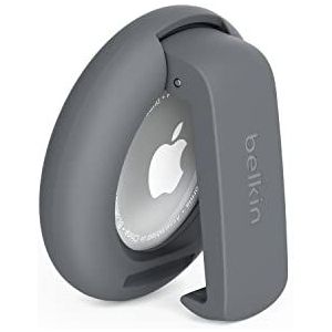 Belkin Apple AirTag-houder met clip, Stevige, beschermende houder met sleutelhanger, Sleutelring voor Air Tag, Accessoire dat beschermt tegen krassen – Donkergrijs