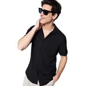 Trendyol Heren Man Regular Fit Basic kraag gebreid shirt, Zwart, S